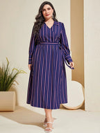 Striped Wrap Plus Size Shirt Midi Dress XD21