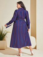 Striped Wrap Plus Size Shirt Midi Dress XD21