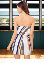 Striped print off-shoulder shorts jumpsuit XD21