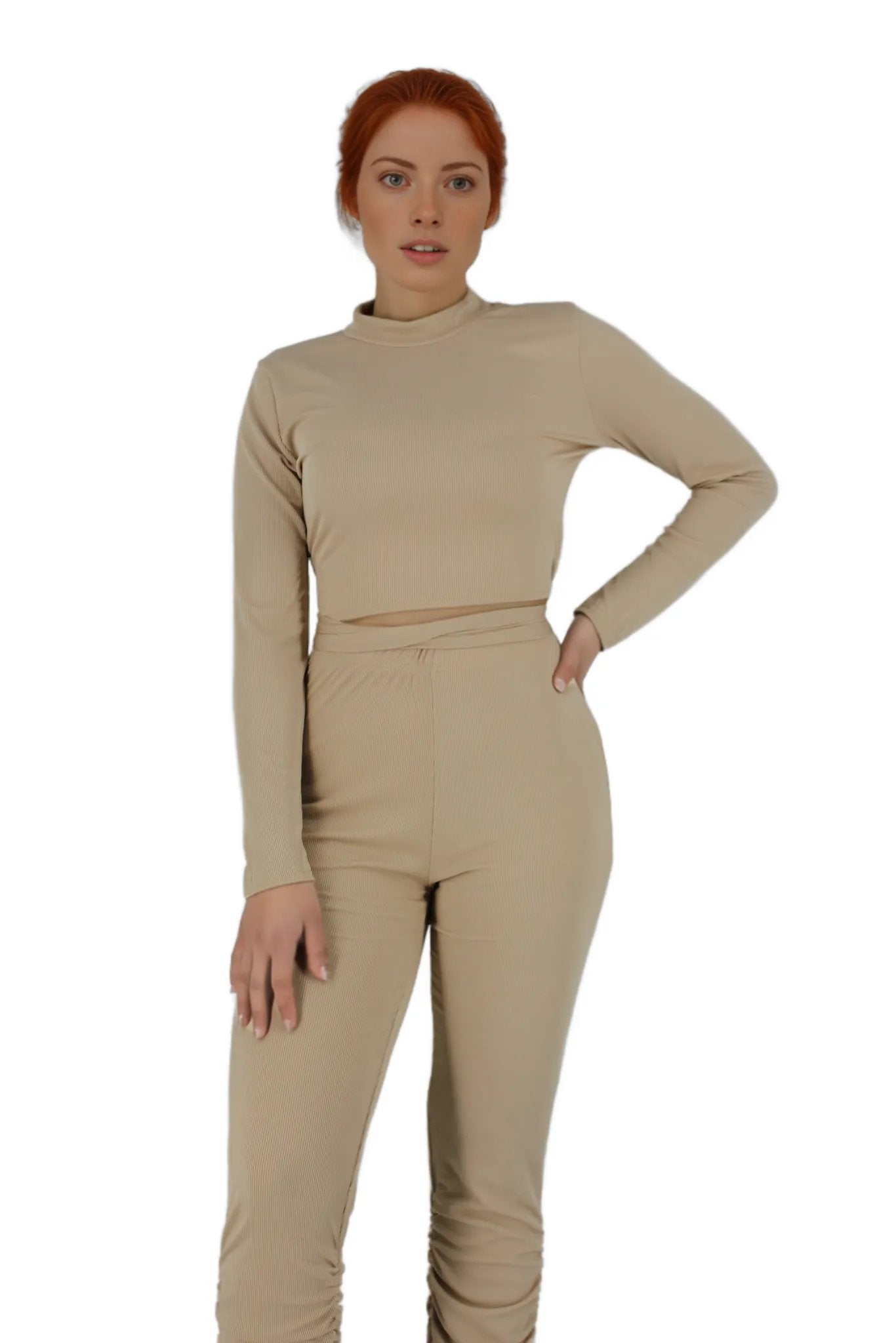 Stylish Long Sleeves Solid Tie-Front Bodycon Casual Jumpsuit 2pcs XD21