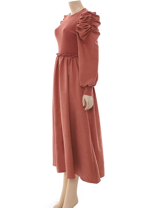 Modest Suede Long Ruffel Maxi Dress