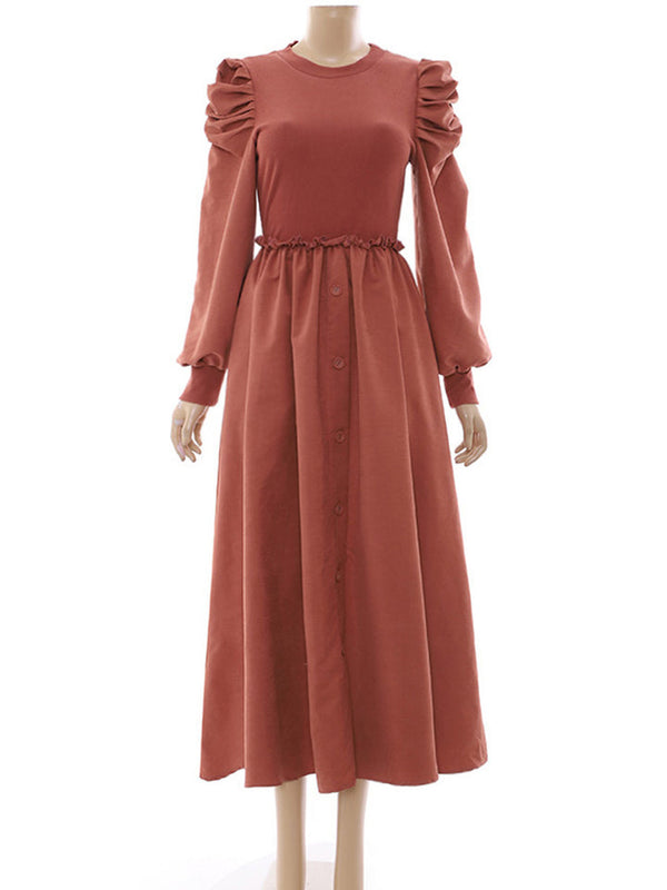 Modest Suede Long Ruffel Maxi Dress