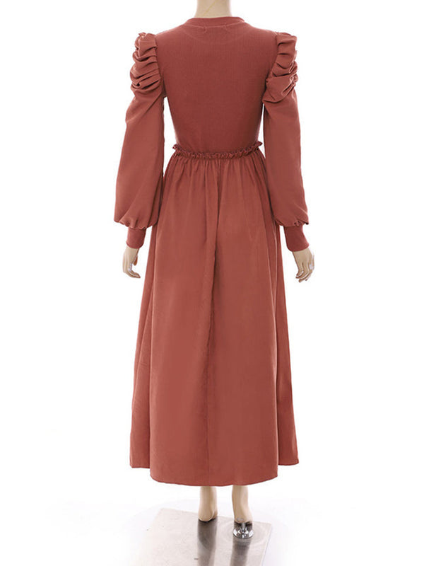 Modest Suede Long Ruffel Maxi Dress