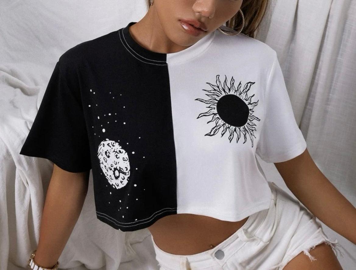 Sun and moon two toned crop top - XD21