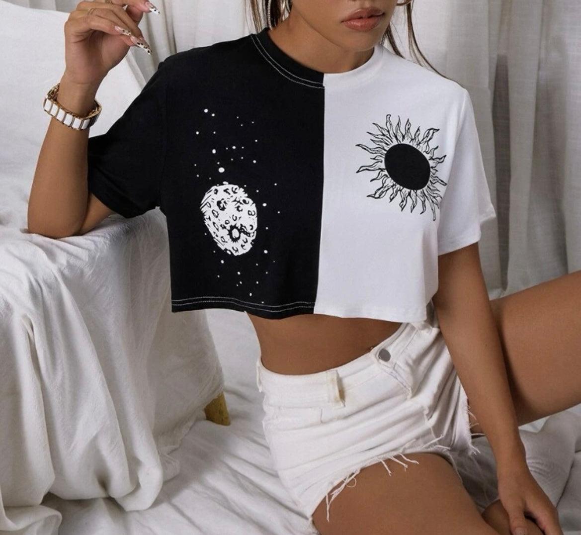 Sun and moon two toned crop top - XD21