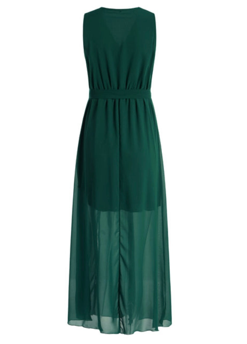 Surplice Neck Belted Chiffon Maxi Dress With Belt XD21