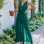 Surplice Neck Belted Chiffon Maxi Dress With Belt XD21