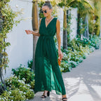 Surplice Neck Belted Chiffon Maxi Dress With Belt XD21
