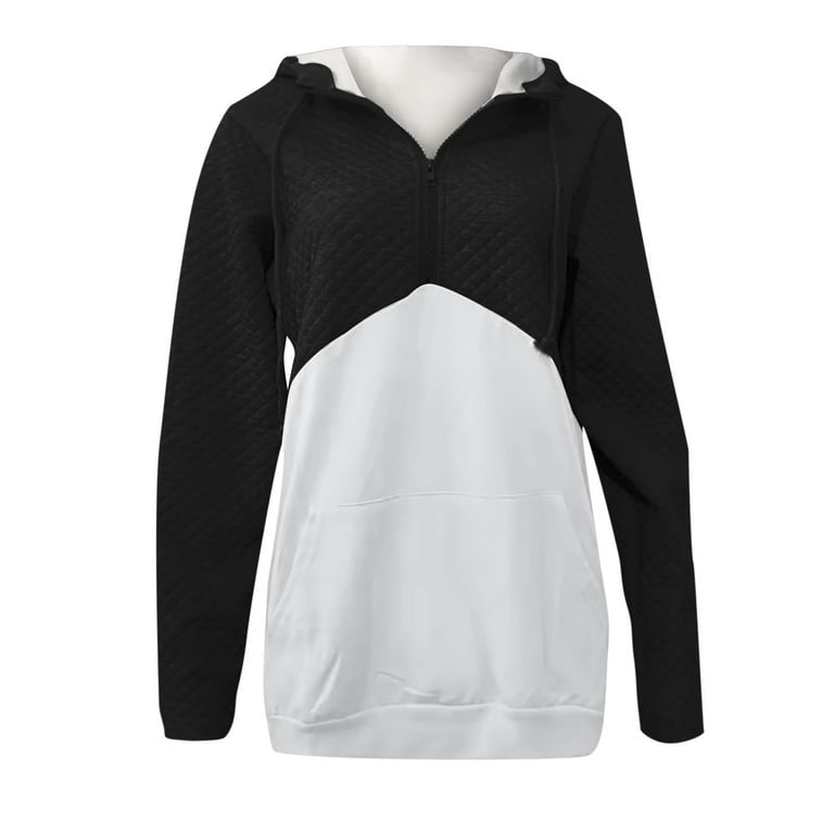 Quilted Contrast Half-Zip Hoodie