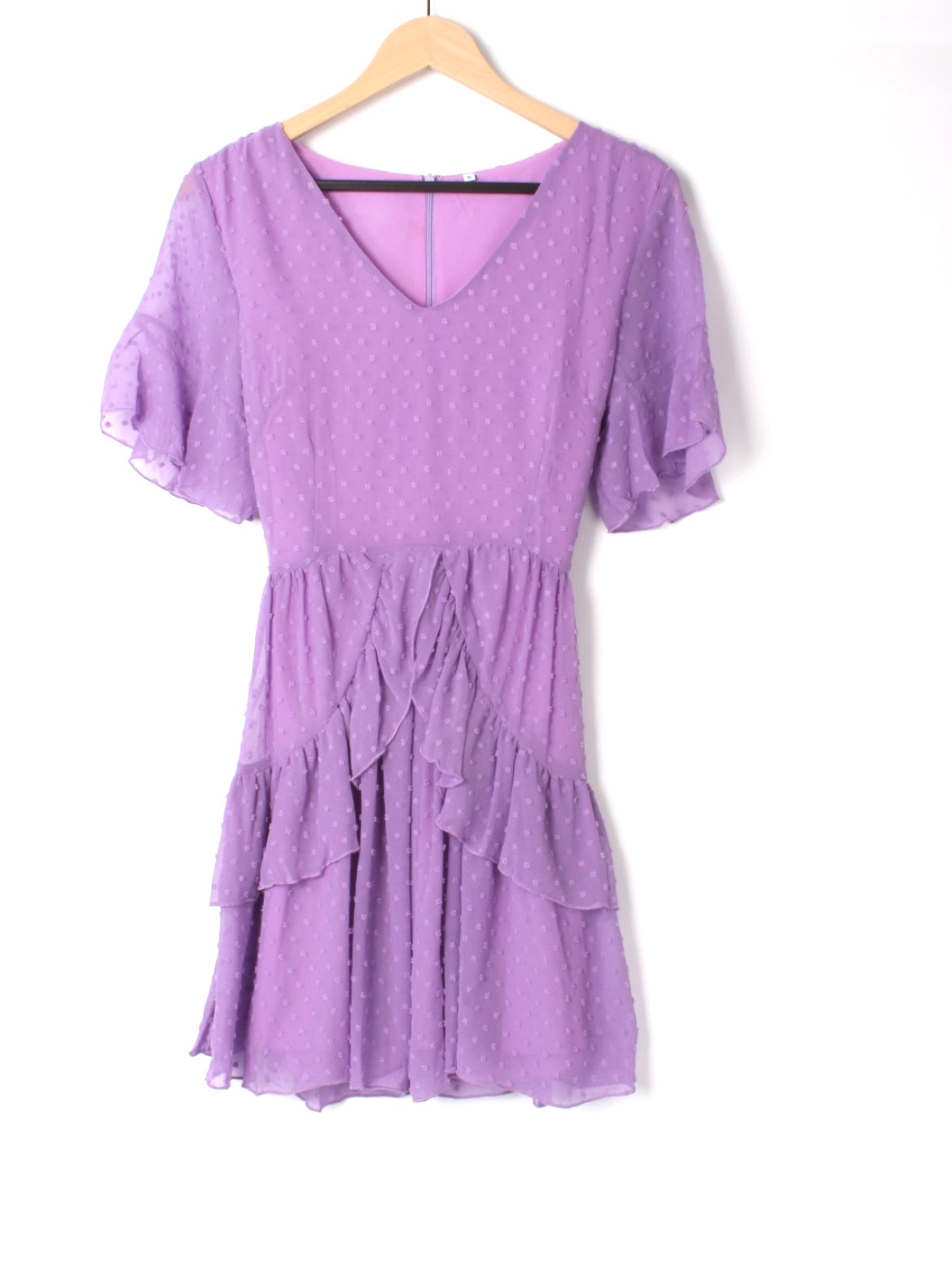 Swiss Dot Belted Layered Hem Chiffon Dress XD21