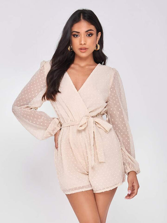 Swiss Dot Shorts Jumpsuit With No Belt XD21