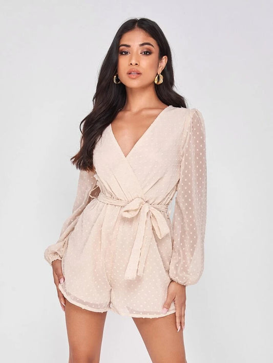 Swiss Dot Shorts Jumpsuit With No Belt XD21