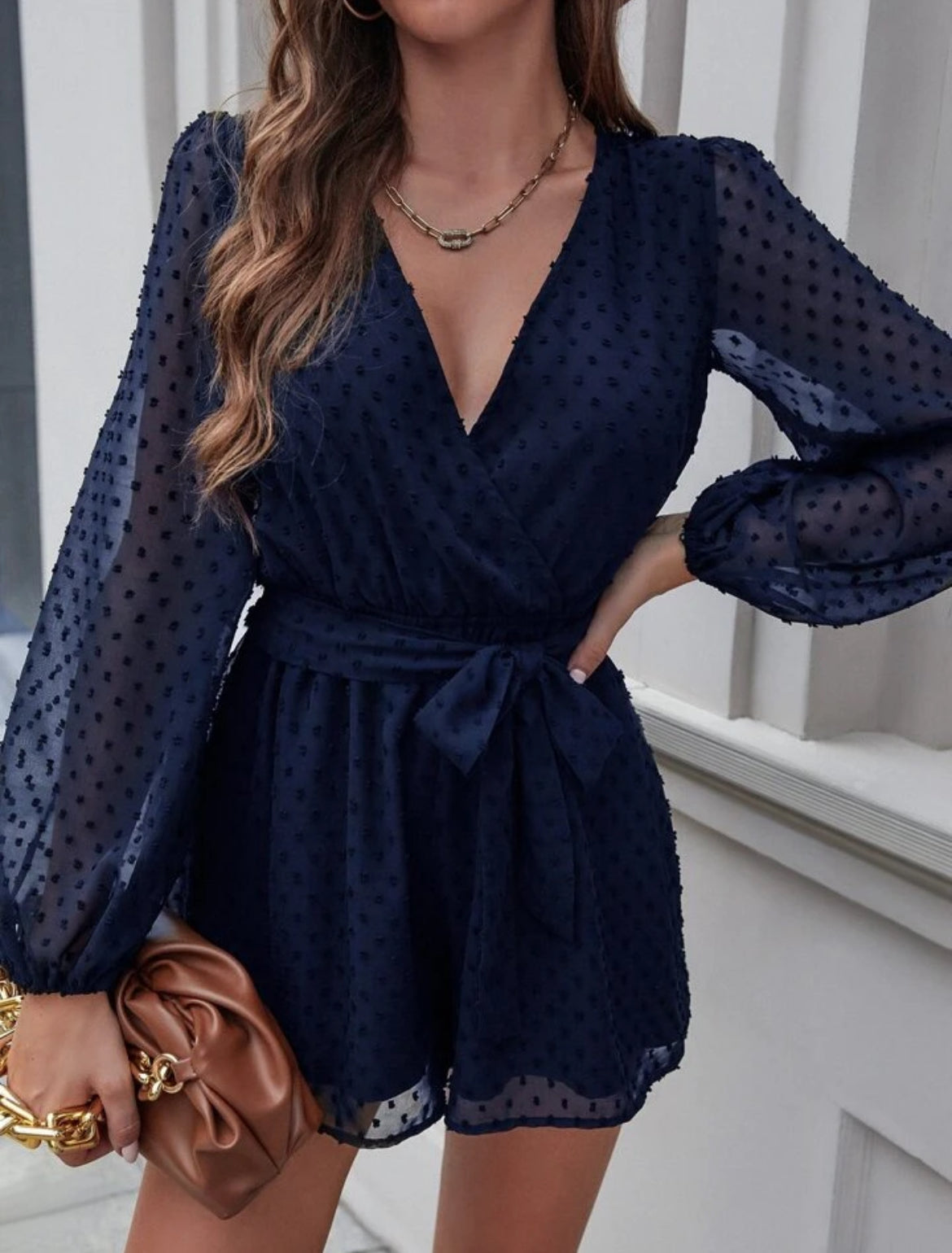 Swiss Dot Shorts Jumpsuit With No Belt XD21