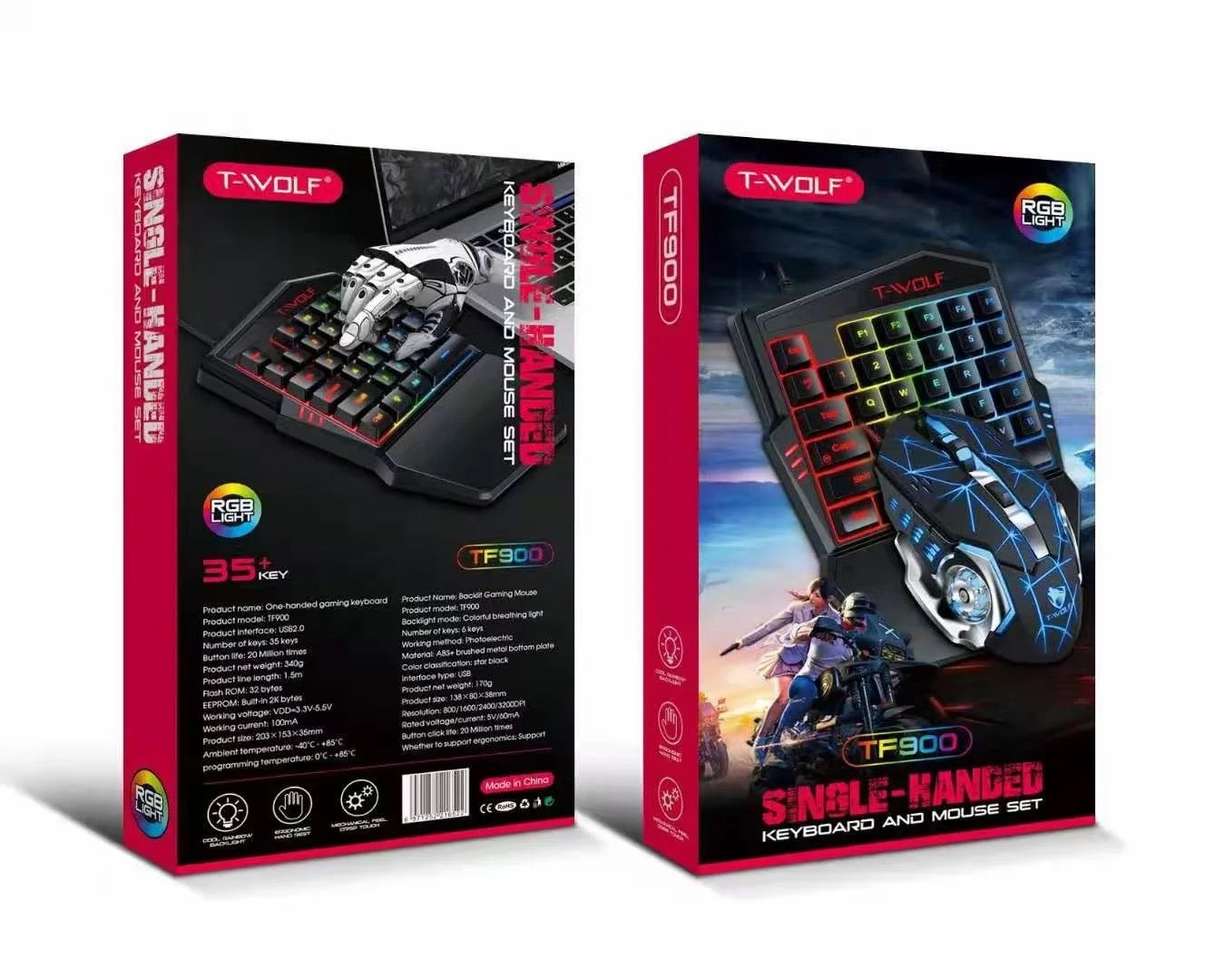 T-WOLF Gaming One-Handed Keyboard and Mouse Set - TF-900 XD21