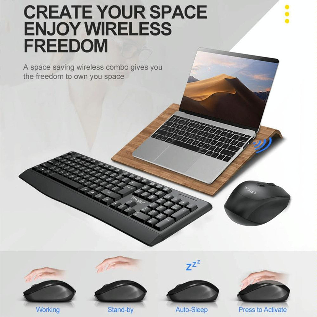 T-WOLF TF-100 2.4G Bluetooth Laptop Office Wireless Keyboard and Mouse Set XD21