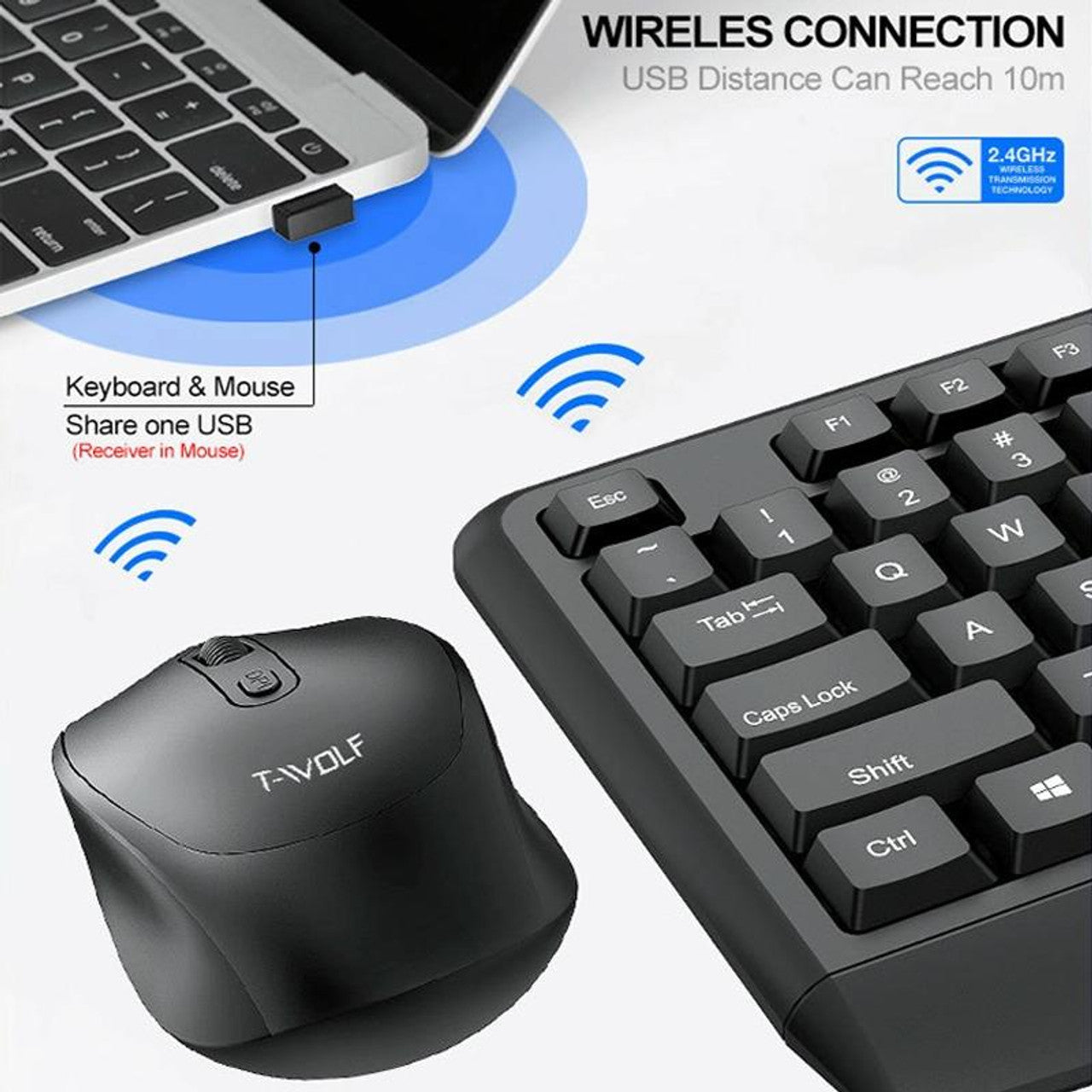 T-WOLF TF-100 2.4G Bluetooth Laptop Office Wireless Keyboard and Mouse Set XD21