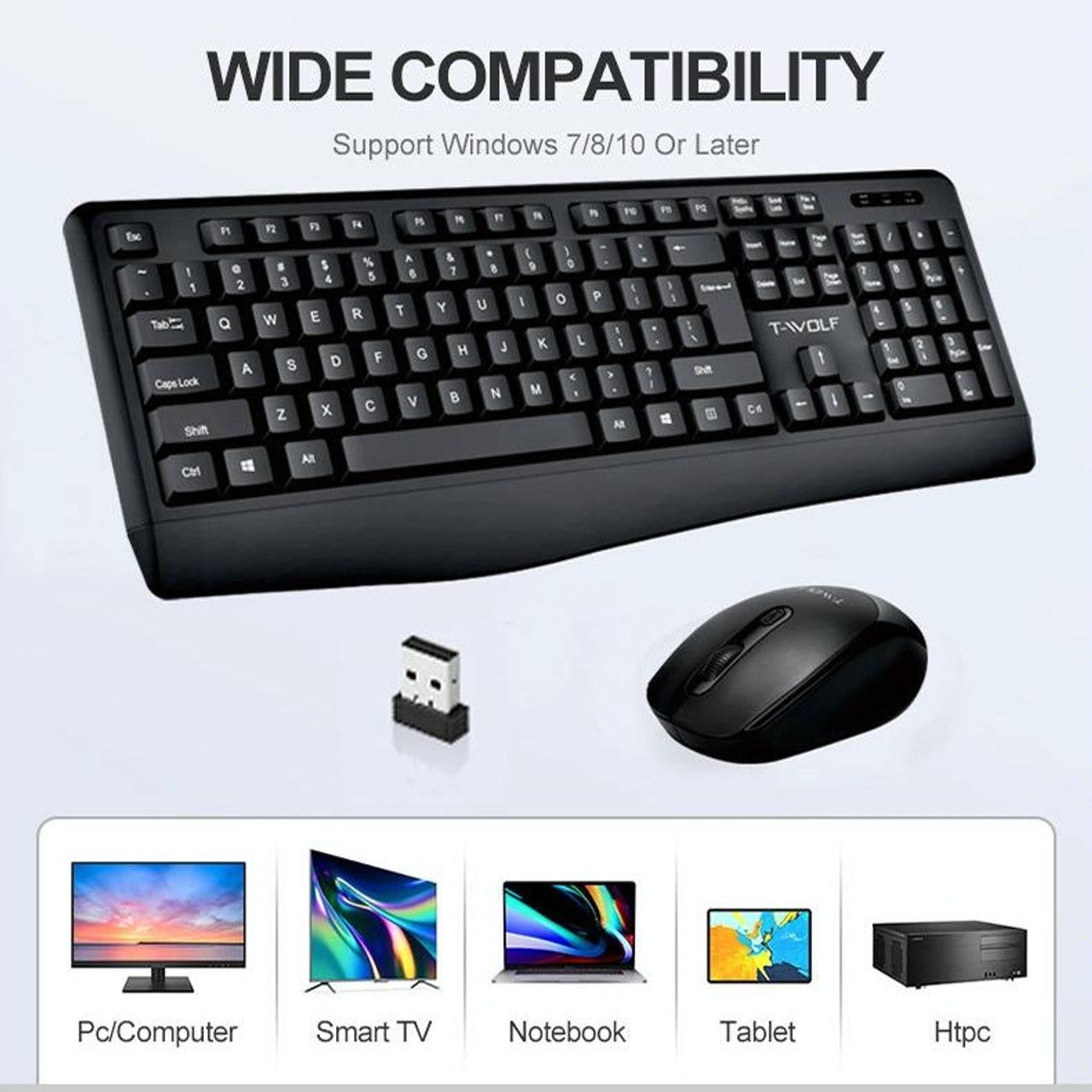 T-WOLF TF-100 2.4G Bluetooth Laptop Office Wireless Keyboard and Mouse Set XD21