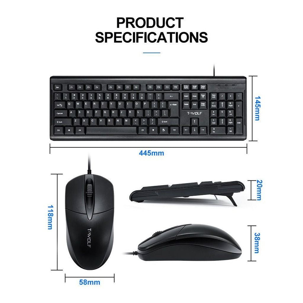 T-WOLF TF500 Keyboard and Mouse Combo USB Wired Keyboard XD21