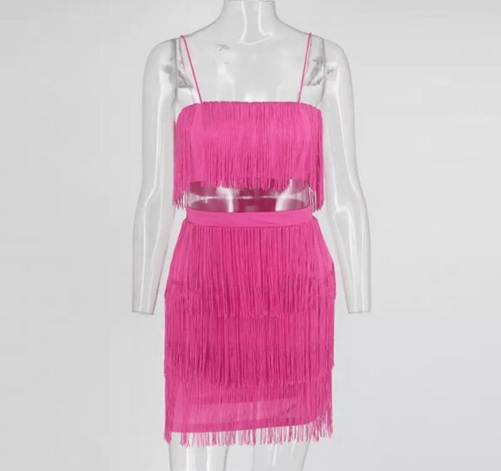 Tassel Pop Pink Vintage Two Piece Skirt Set XD21