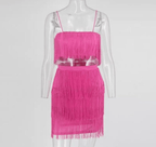 Tassel Pop Pink Vintage Two Piece Skirt Set XD21