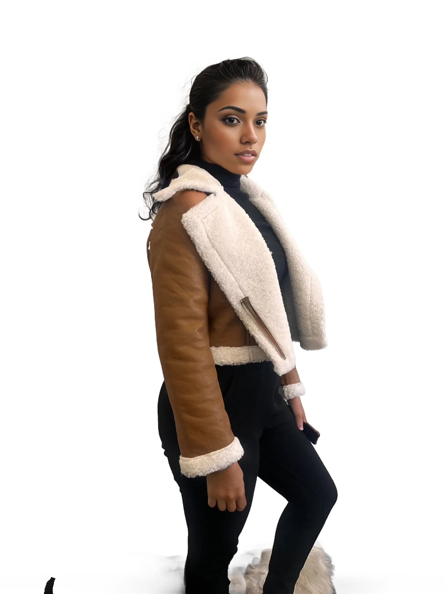 Teddy Lined PU Leather Moto Jacket