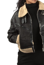 Teddy Lined Zip Up PU Leather Jacket XD21