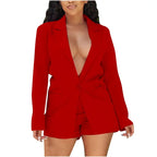 Thin Matching Sets Long Sleeve Blazer Coat and Shorts Set XD21