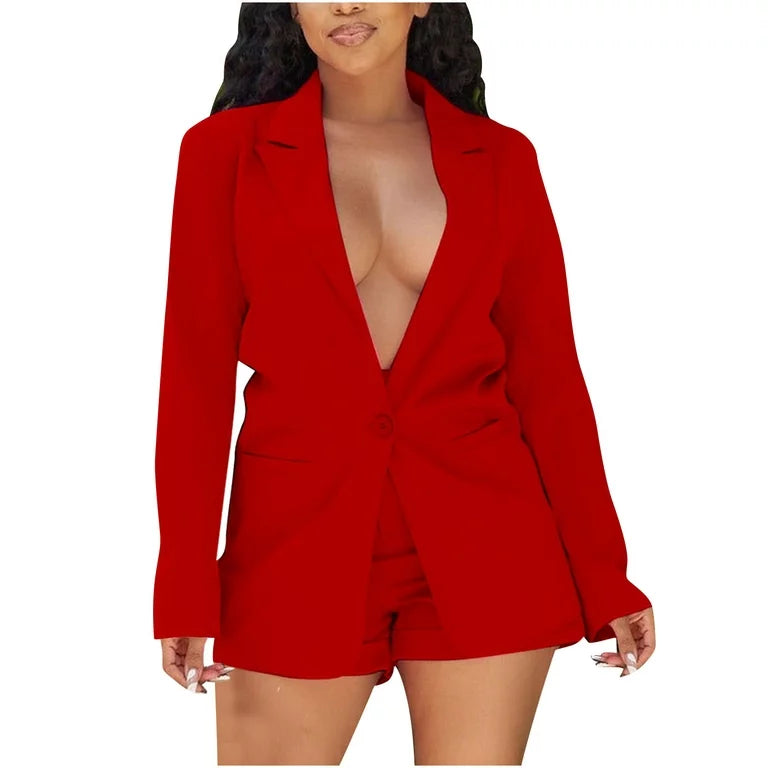 Thin Matching Sets Long Sleeve Blazer Coat and Shorts Set XD21