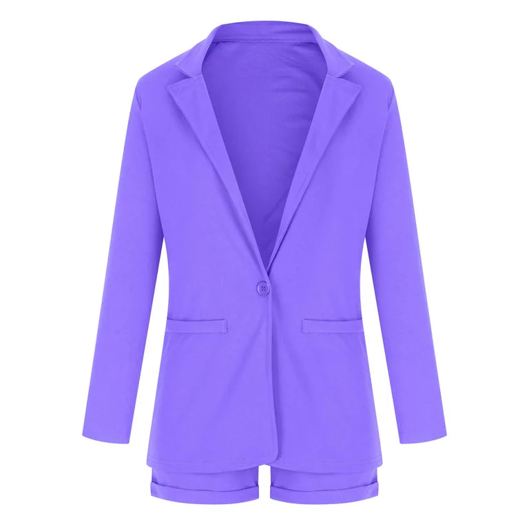 Thin Matching Sets Long Sleeve Blazer Coat and Shorts Set XD21