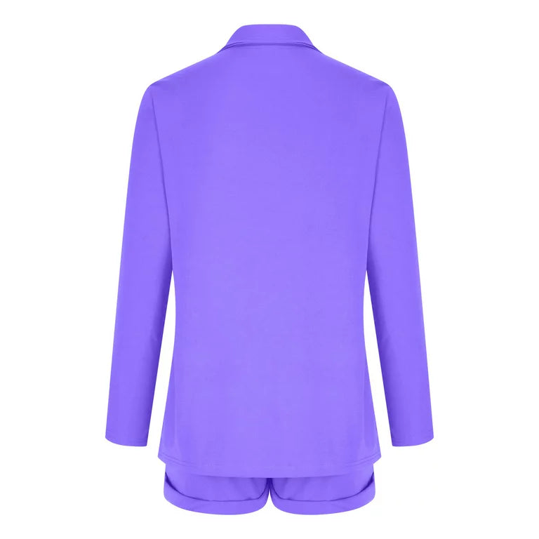 Thin Matching Sets Long Sleeve Blazer Coat and Shorts Set XD21
