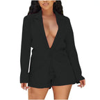 Thin Matching Sets Long Sleeve Blazer Coat and Shorts Set XD21