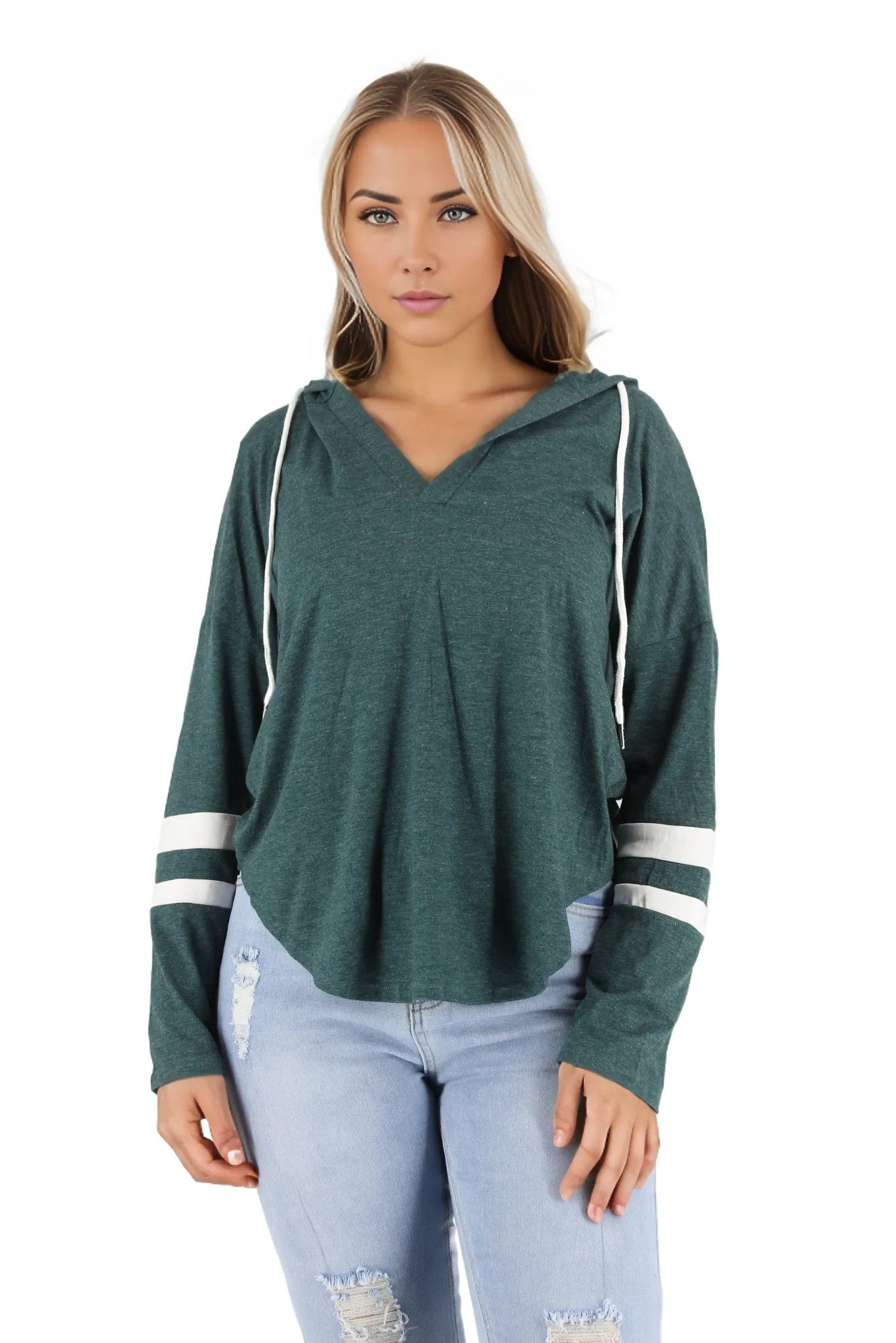 Thin Stripe Hooded Long Sleeve T-Shirt XD21