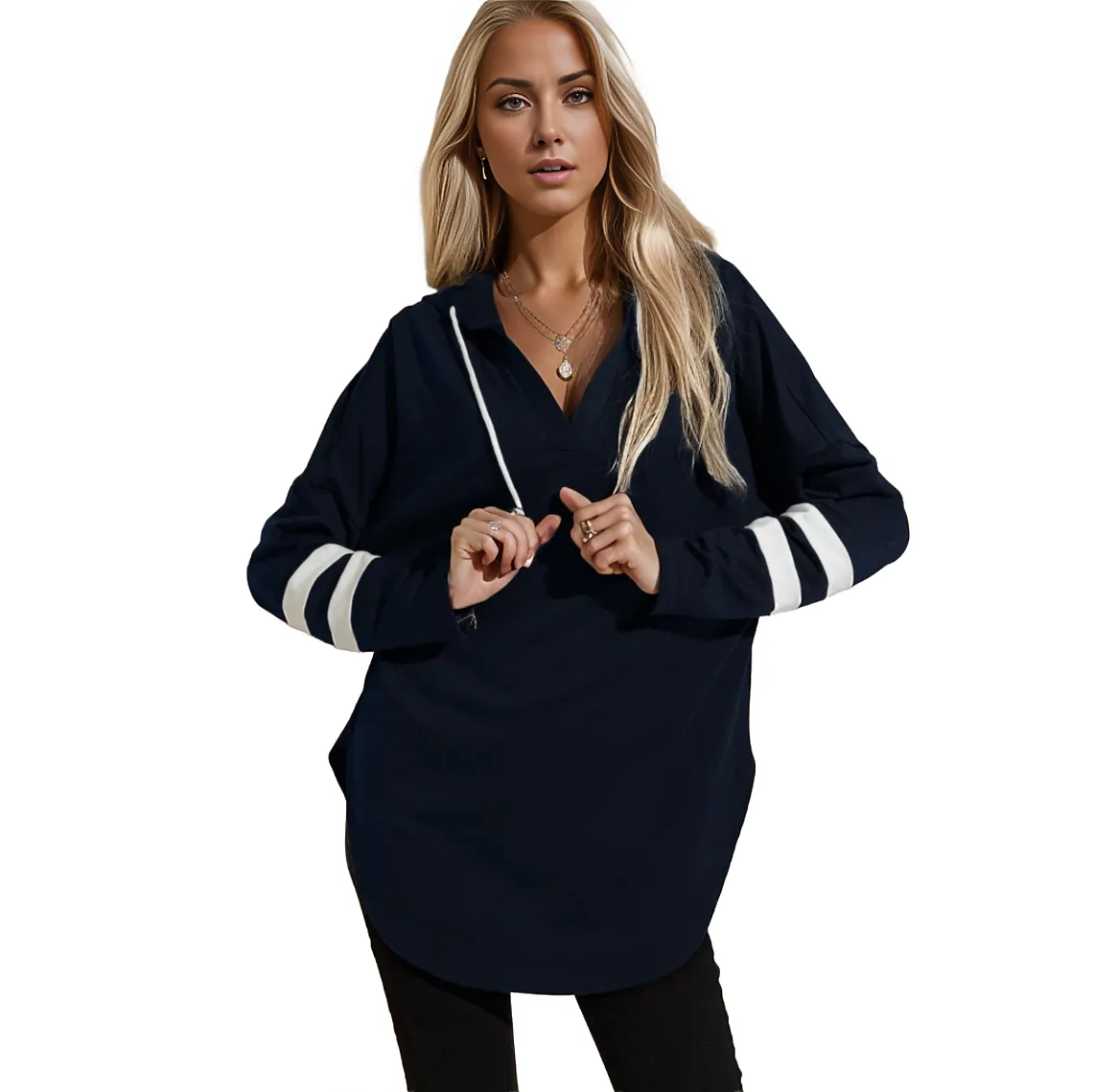 Thin Stripe Hooded Long Sleeve T-Shirt XD21