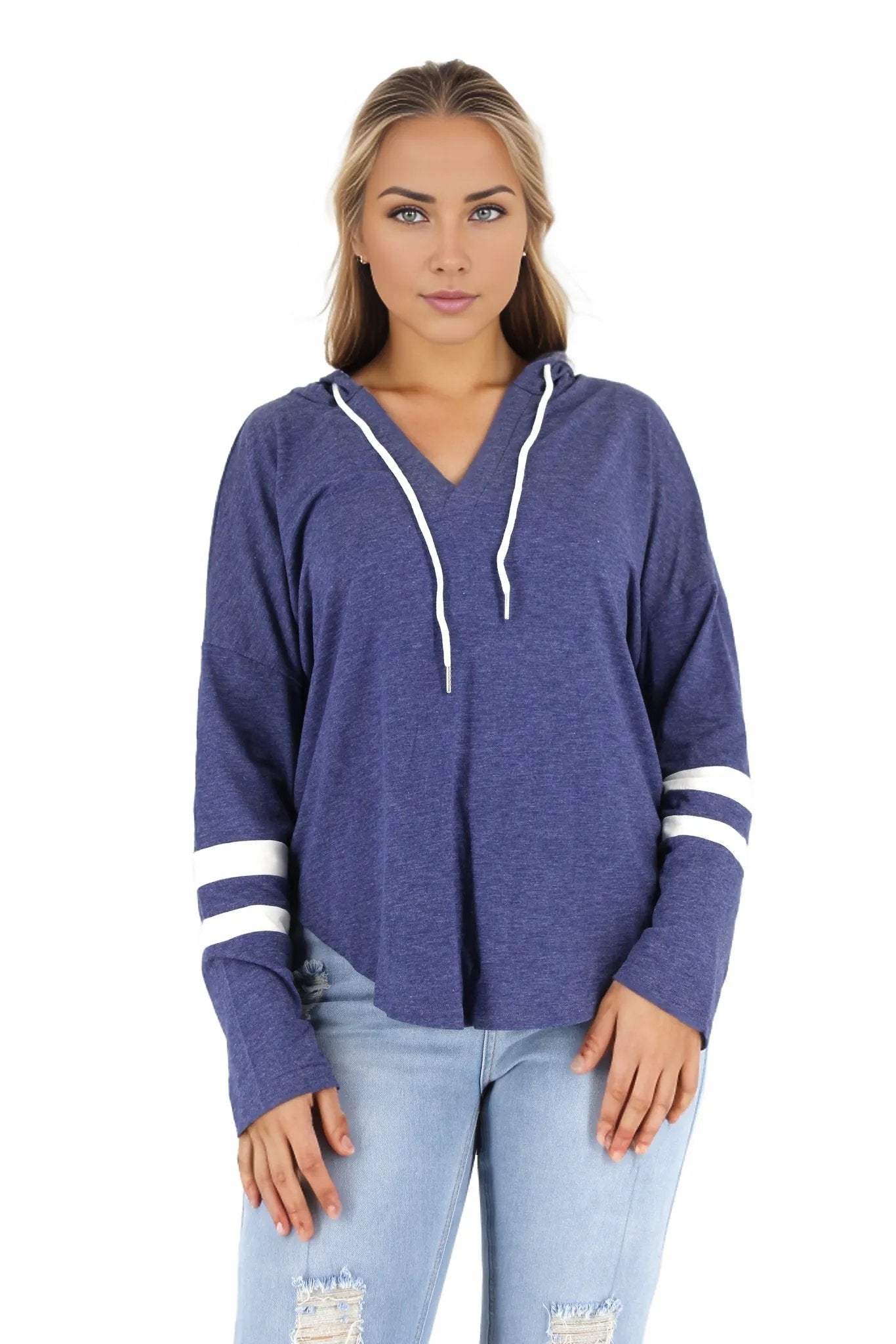 Thin Stripe Hooded Long Sleeve T-Shirt XD21