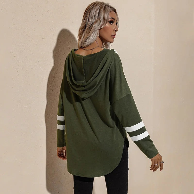 Thin Stripe Hooded Long Sleeve T-Shirt XD21