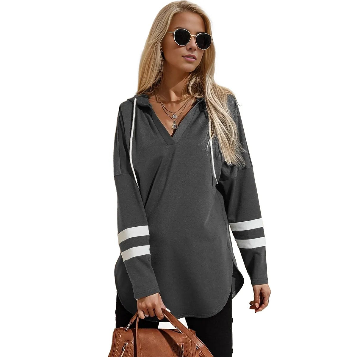 Thin Stripe Hooded Long Sleeve T-Shirt XD21