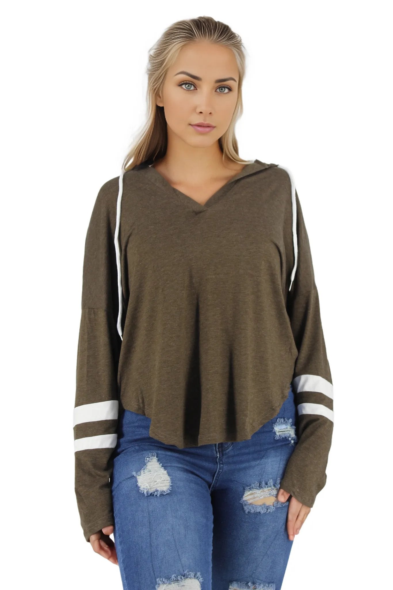 Thin Stripe Hooded Long Sleeve T-Shirt XD21