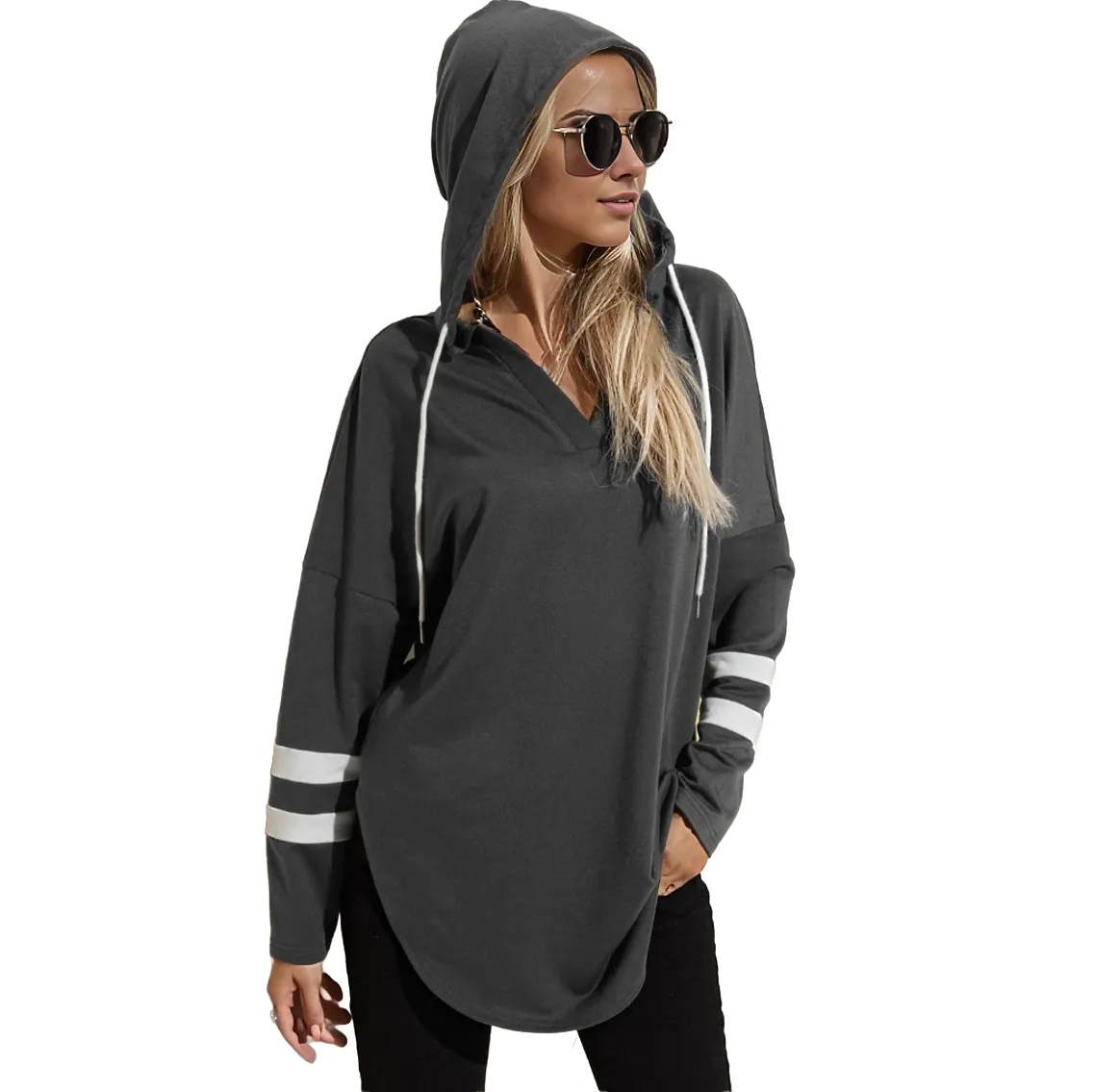 Thin Stripe Hooded Long Sleeve T-Shirt XD21