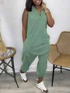 Thin Summer V Neck Pocket Jumpsuit XD21