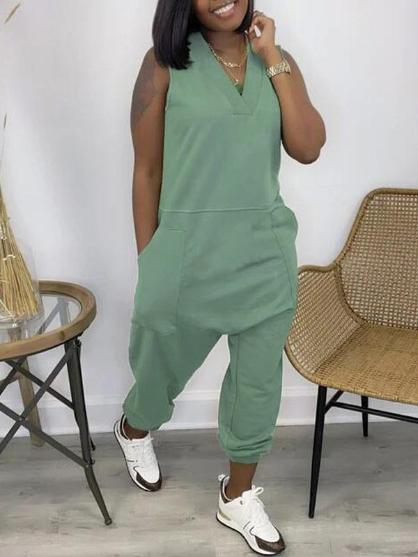 Thin Summer V Neck Pocket Jumpsuit XD21