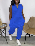 Thin Summer V Neck Pocket Jumpsuit XD21