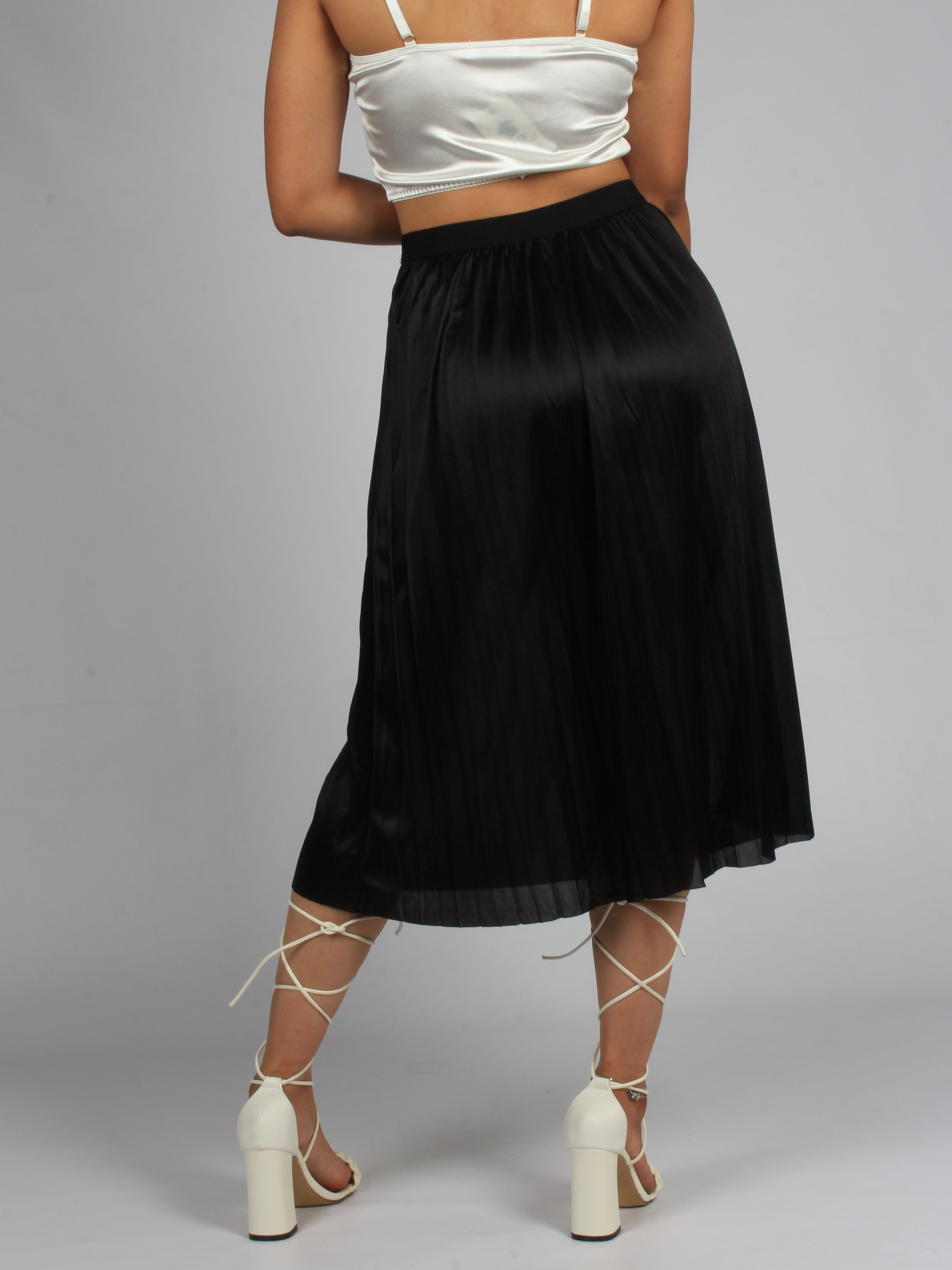 Thin silky pleated elastic waist midi skirt XD21