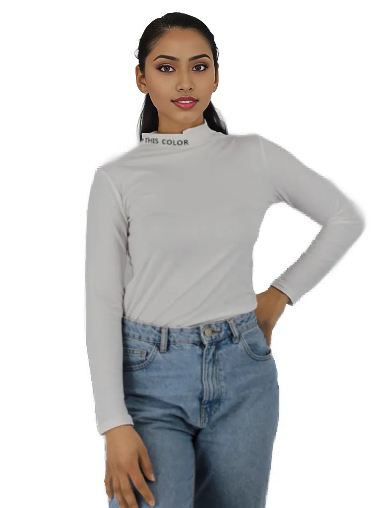 This Colour Graphic Turtle neck White Top XD21