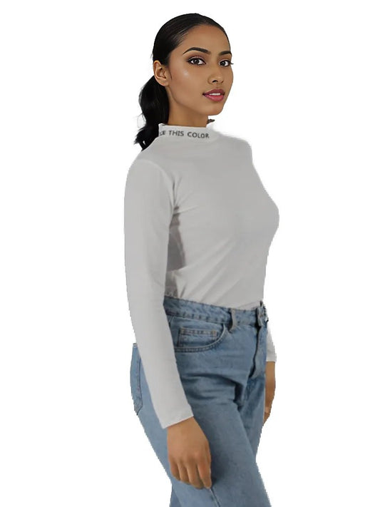 This Colour Graphic Turtle neck White Top XD21