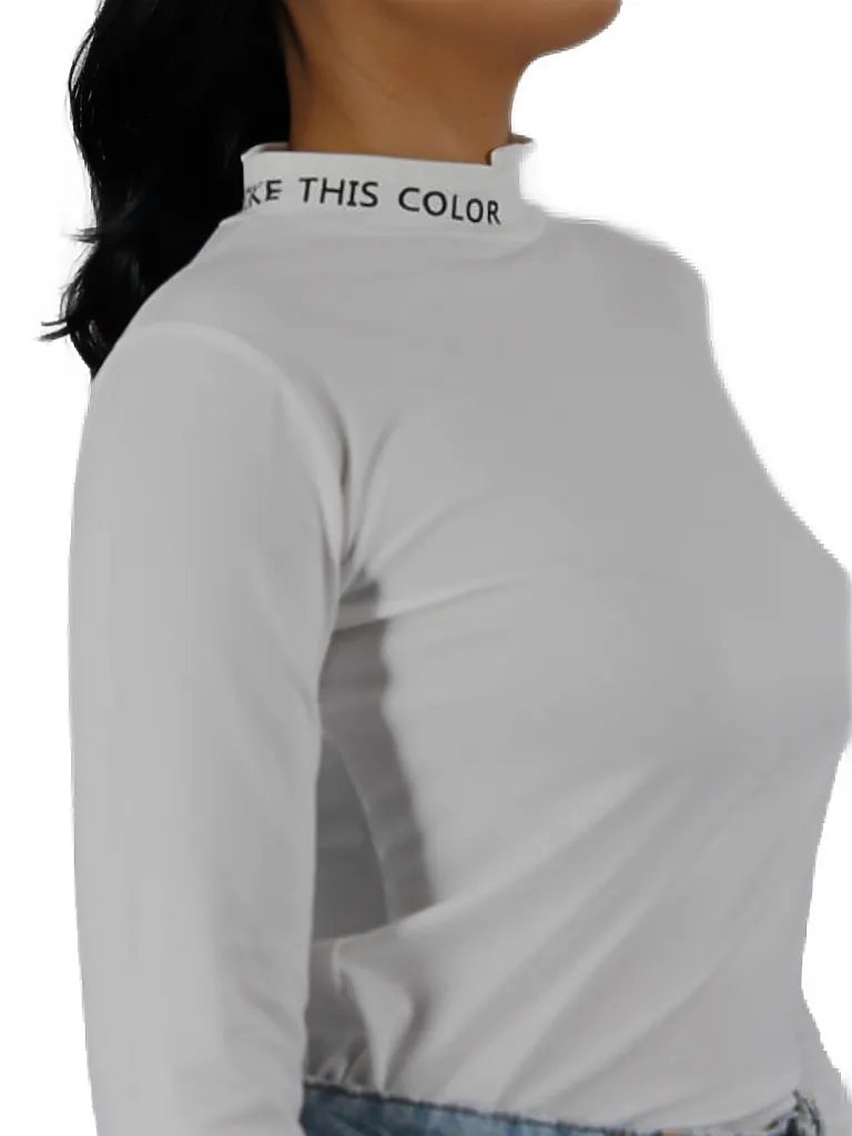 This Colour Graphic Turtle neck White Top XD21