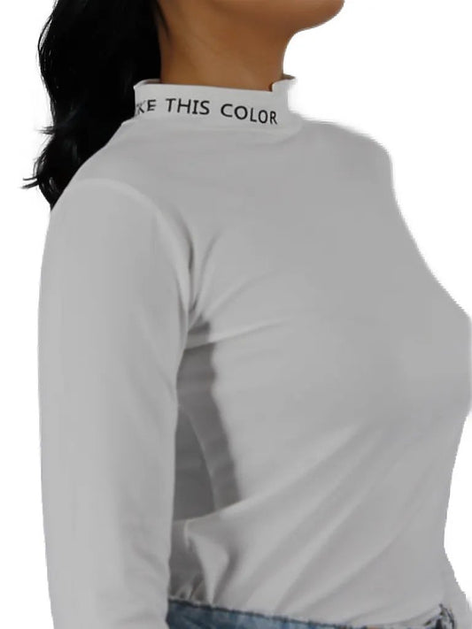 This Colour Graphic Turtle neck White Top XD21