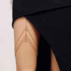 Three Layer Faux Pearl Stud Leg Chain XD21