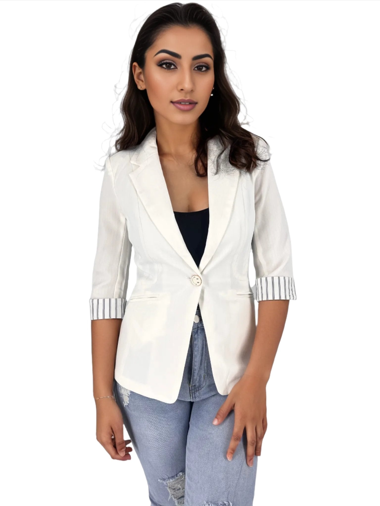 Three Quarter Sleeve Casual Work Blazer with Button XD21