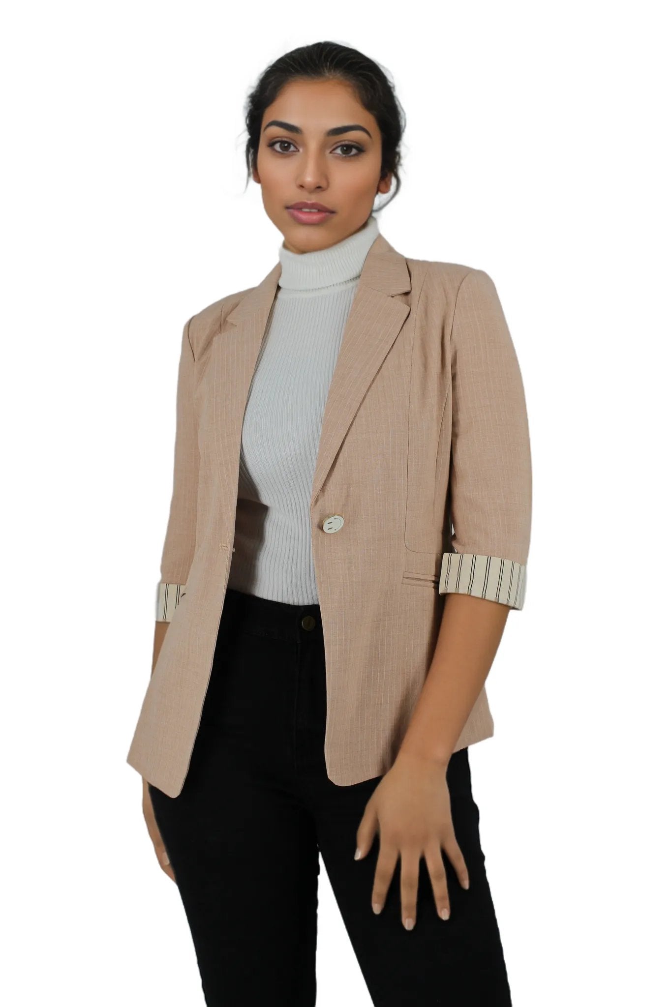 Three Quarter Sleeve Casual Work Blazer with Button XD21
