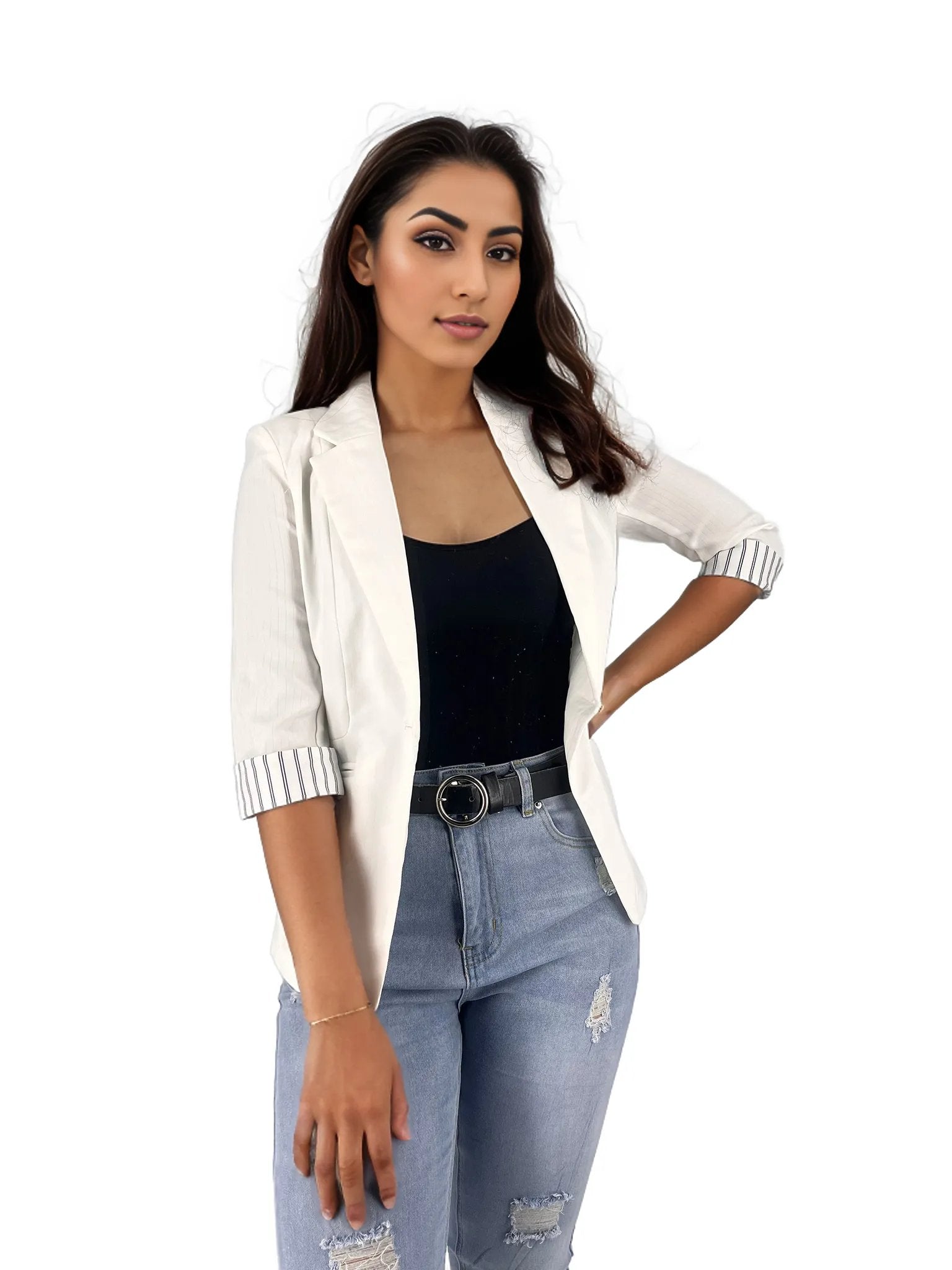 Three Quarter Sleeve Casual Work Blazer with Button XD21
